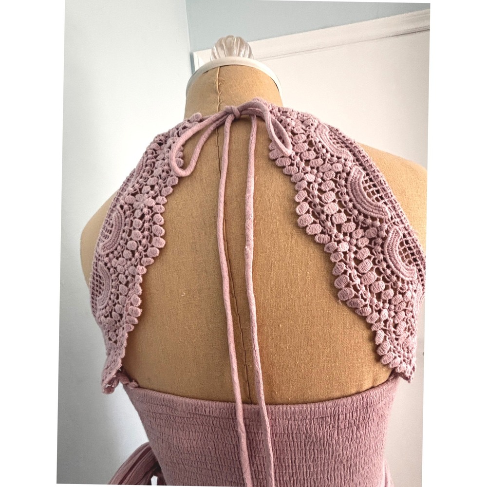 Free People Mini Dress Small Halter Crochet Summer Fairycore Beach Festival - Picture 7 of 9